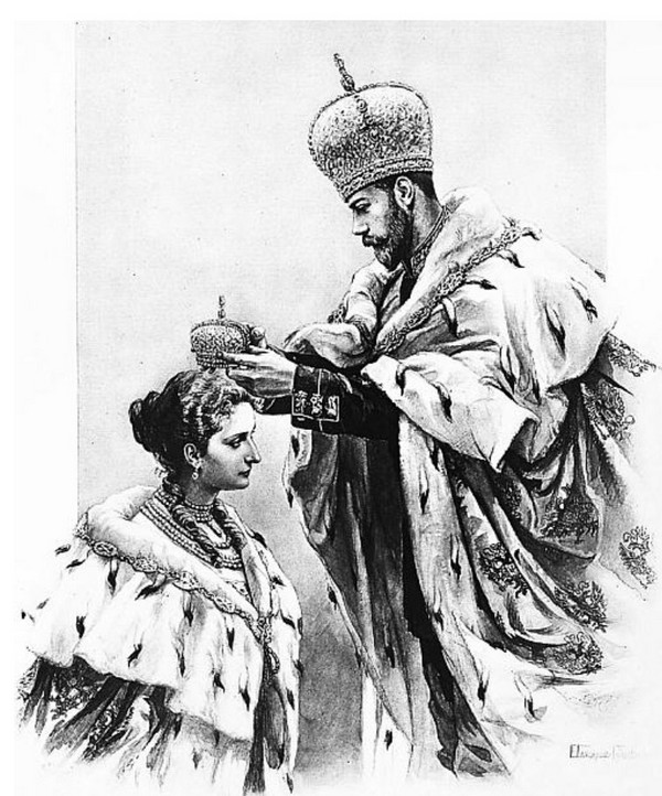 коронация - Николай II надевает корону на императрицу